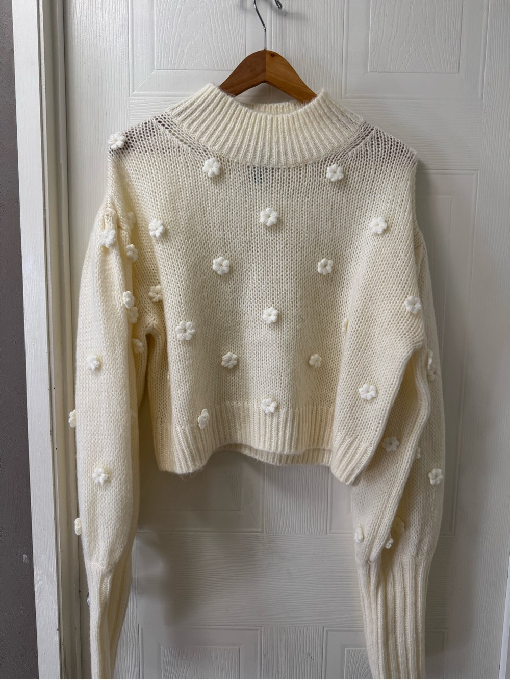 FARM Rio Cream Pom-Pom Turtleneck Sweater